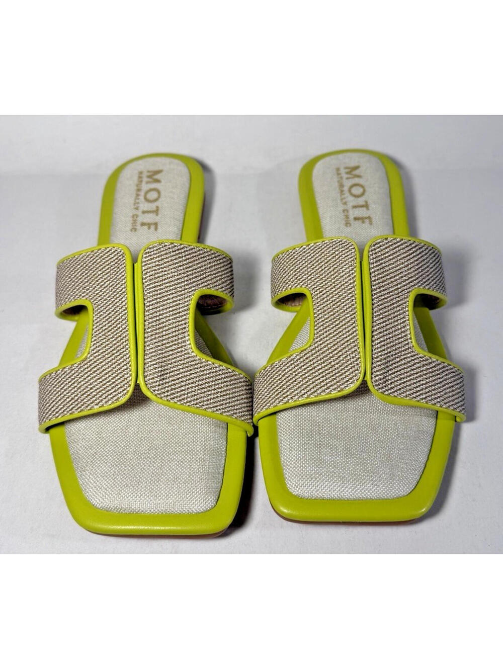 MOTF Naturally Chic Square Toe Flat Sandal Shoes Yellow/Lime
